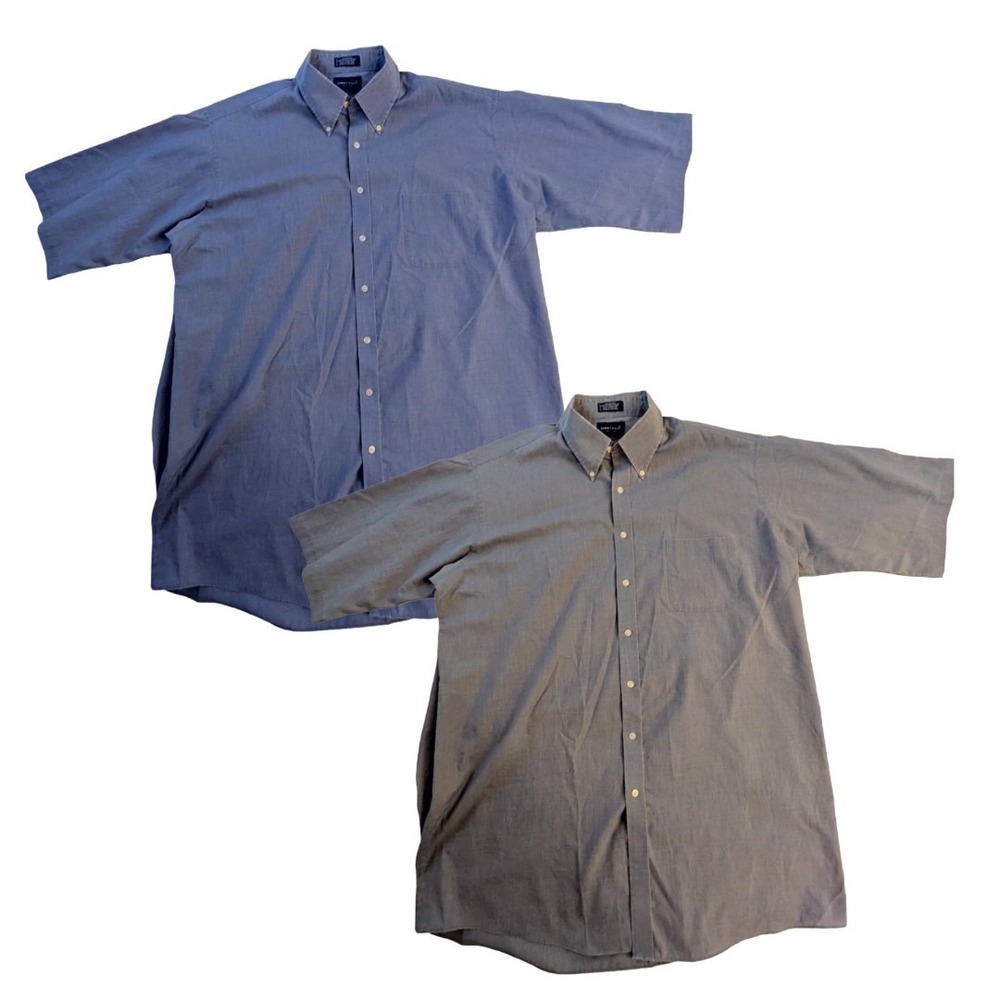 Lot Of 2 Towncraft Short Sleeve Collared Button Down Shirts Gray Blue 18 XLT‎